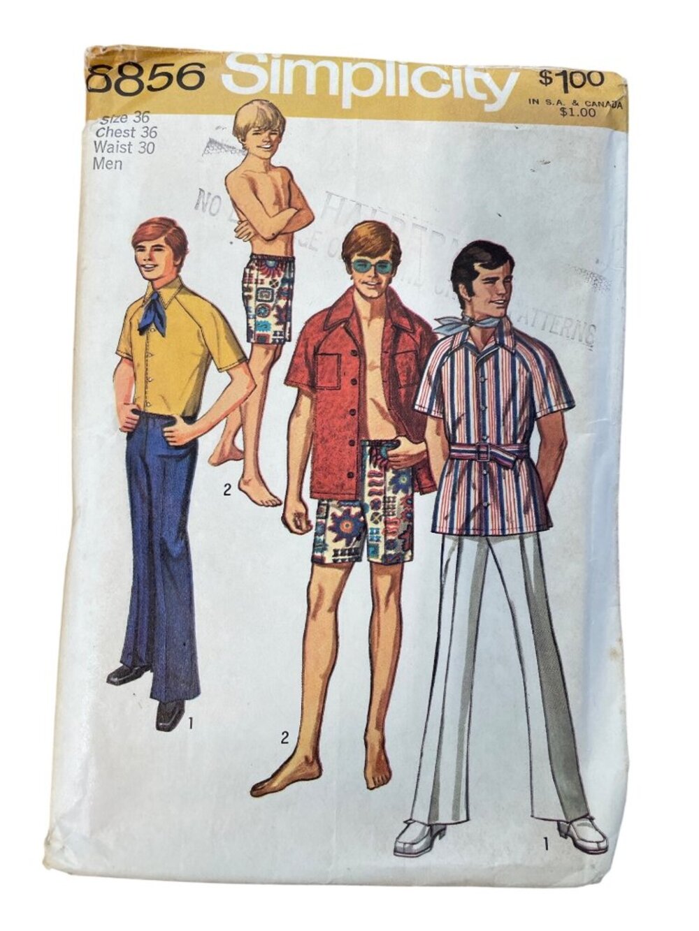 Vintage 70s Simplicity 8856 Sewing Pattern Size 36 Shirt Pants & Shorts CUT